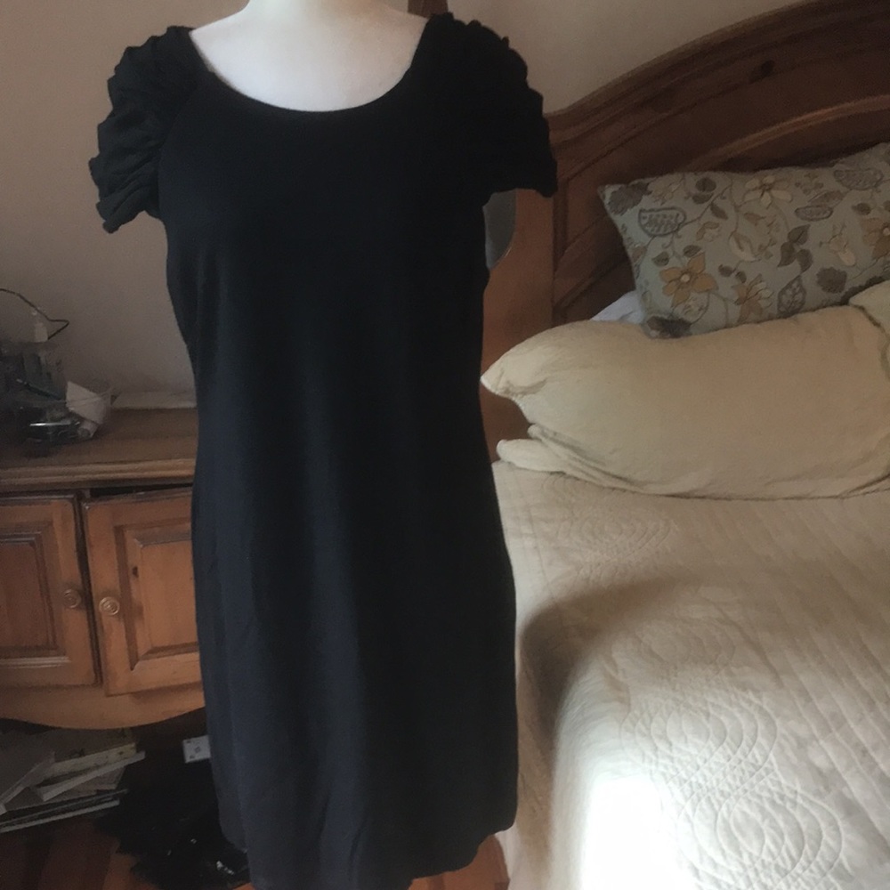 Taylor Little Black Dress with Ruched Sleeves Size 14
